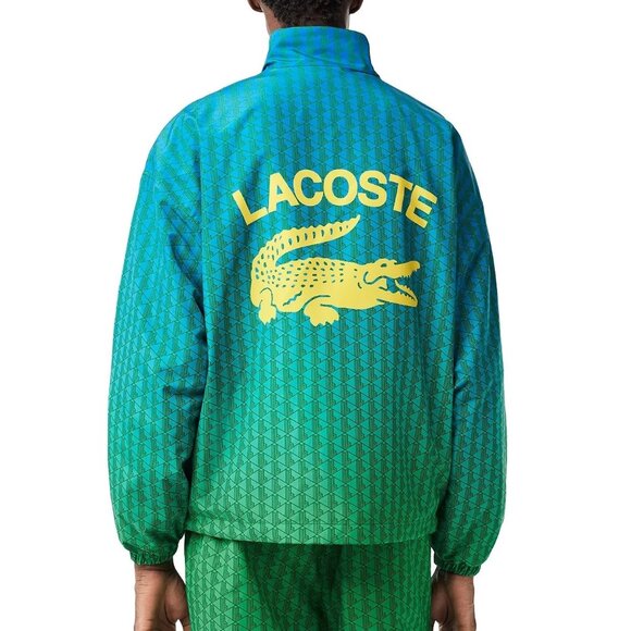 Lacoste Men's Monogram Print Logo Graphic Zip Track Jacket Ombre Blue Green 54-L - Picture 1 of 9